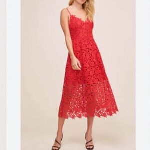 ASTR THE LABEL WOMENS RED LACE MIDI DRESS LARGE